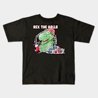 T Rex The Halls Christmas Dinosaur Kids T-Shirt